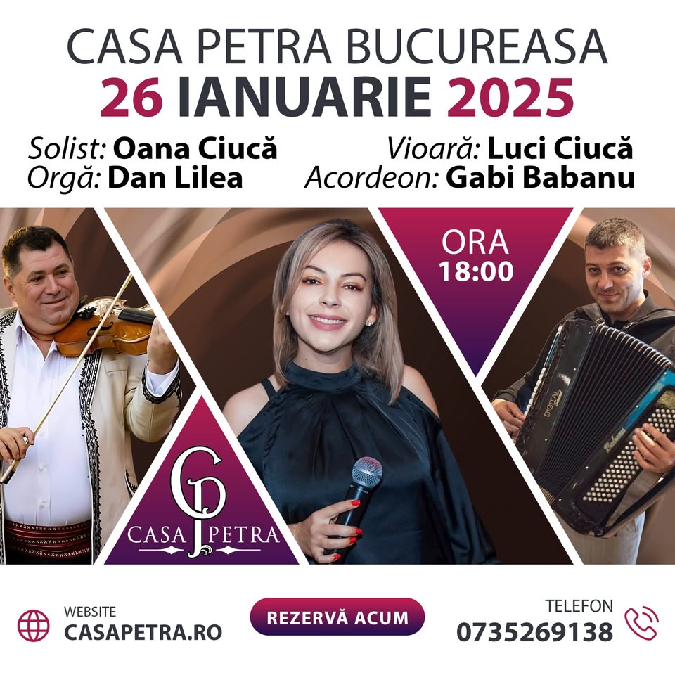 Seară SPECIALĂ la Casa Petra: Oana Ciucă, acompaniată de Luci Ciucă, Gabi Babanu și Dan Lilea!